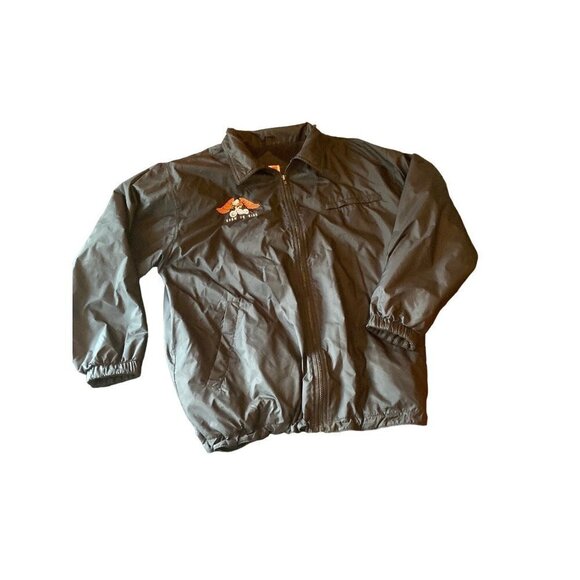 Born to Ride Black Nylon Windbreaker Jacket Embroidered Eagle Fleece Lined Size - Picture 1 of 7